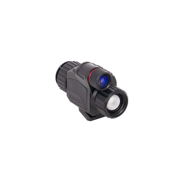 A black NOCPIX tactical monocular or scope with a textured body, a red accent ring, and a blue-tinted lens