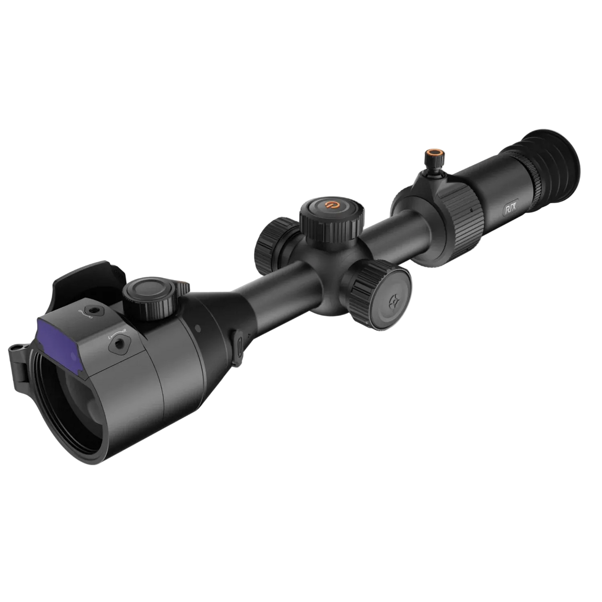 A black RIX tactical rifle scope with a purple tinted lens cover