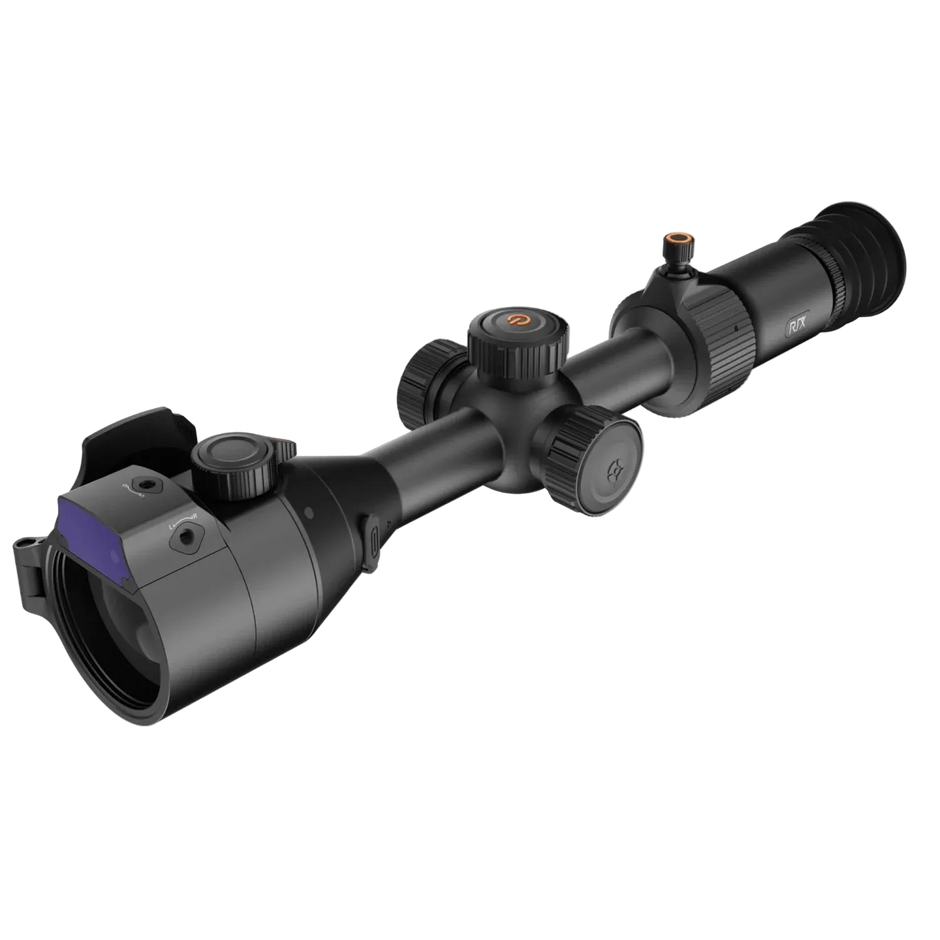 A black RIX tactical rifle scope with a purple tinted lens cover