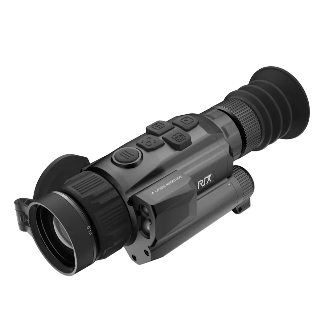 A black RIX thermal imaging scope with a rubberized eyecup, adjustable lens, and control buttons on top, shown against a plain white background.